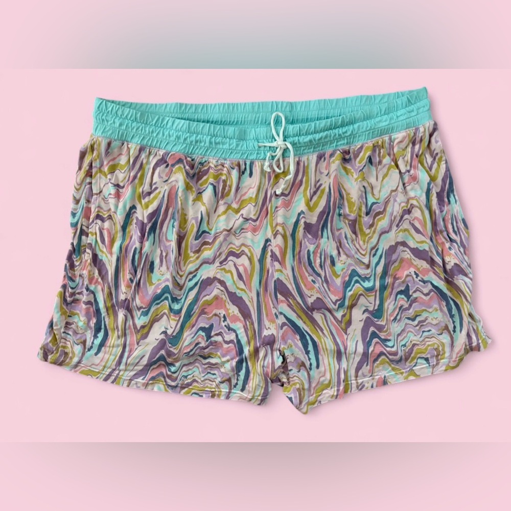 Little Sleepies Turquoise-Waistband Multicolor Marble-Print Sleep Shorts